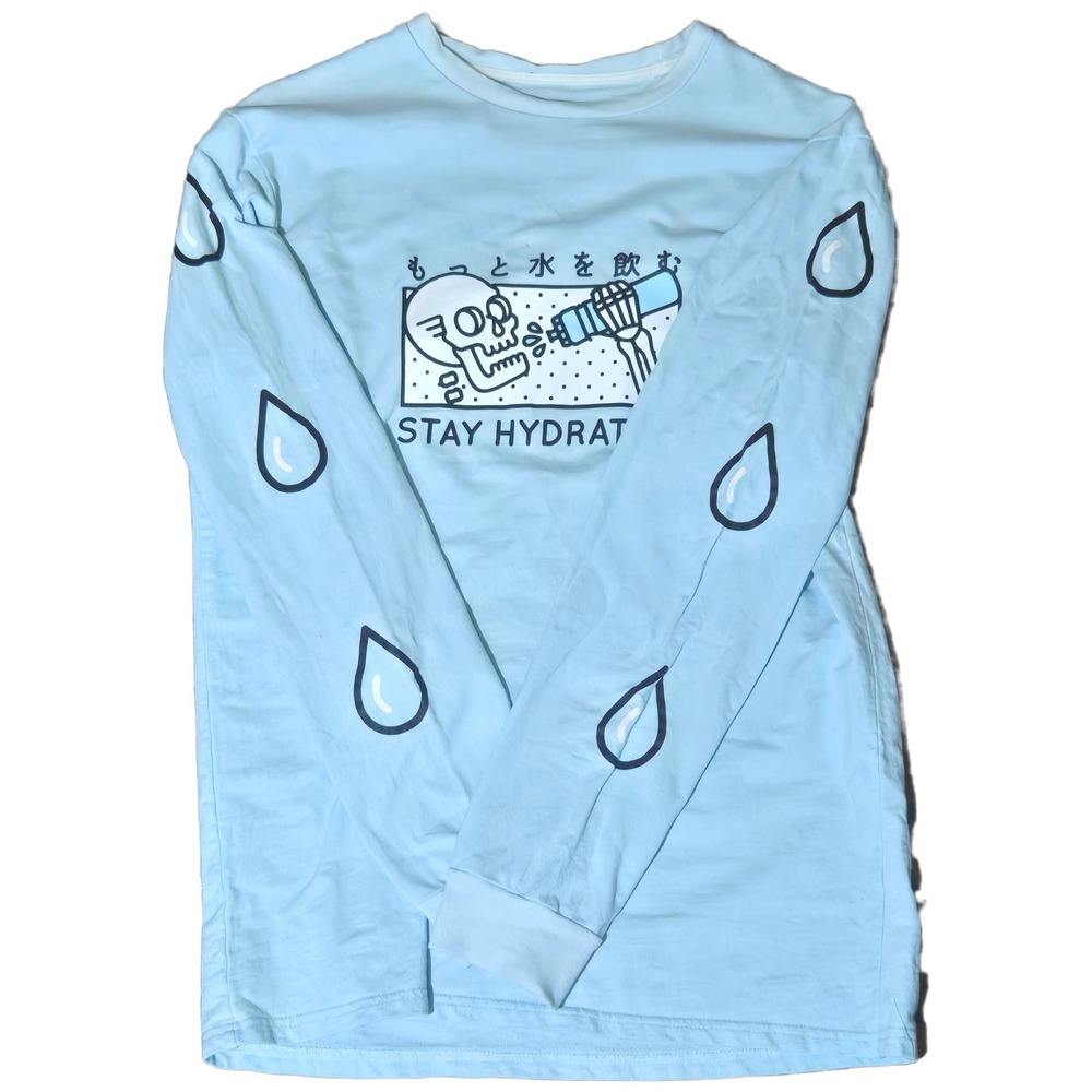 Cool Shirtz Stay Hydrated Skeleton Long Sleeve T-Shirt Blue Mens Medium
